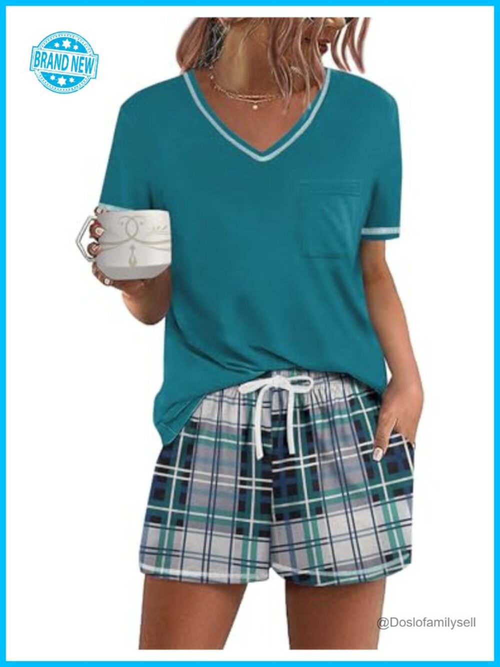 Women's Pajama Set Short Sleeve Top and Shorts Soft Sleepwear
